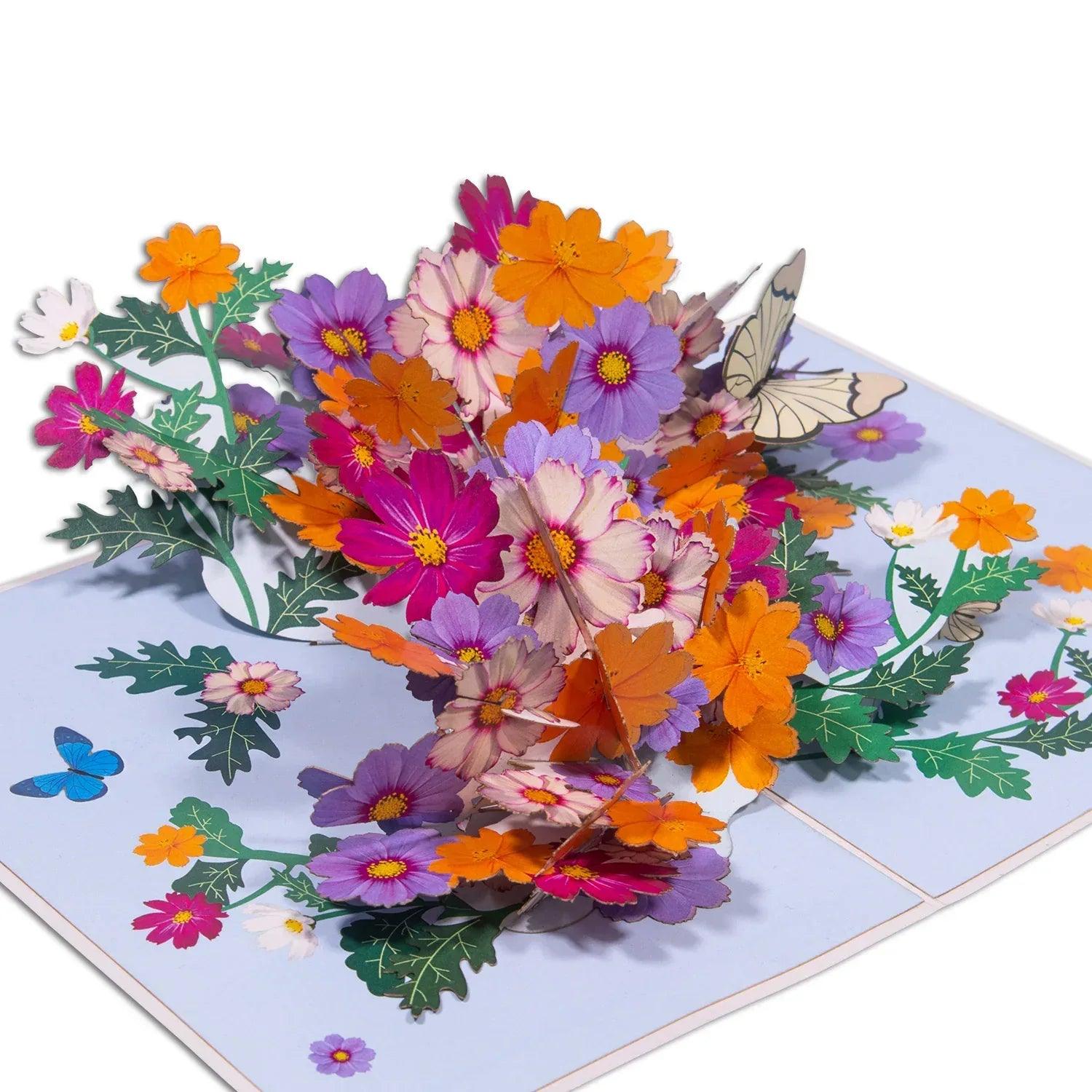 3D Pop-Up Karte Blumen, Blumenkarte, N190 - LINPopUp