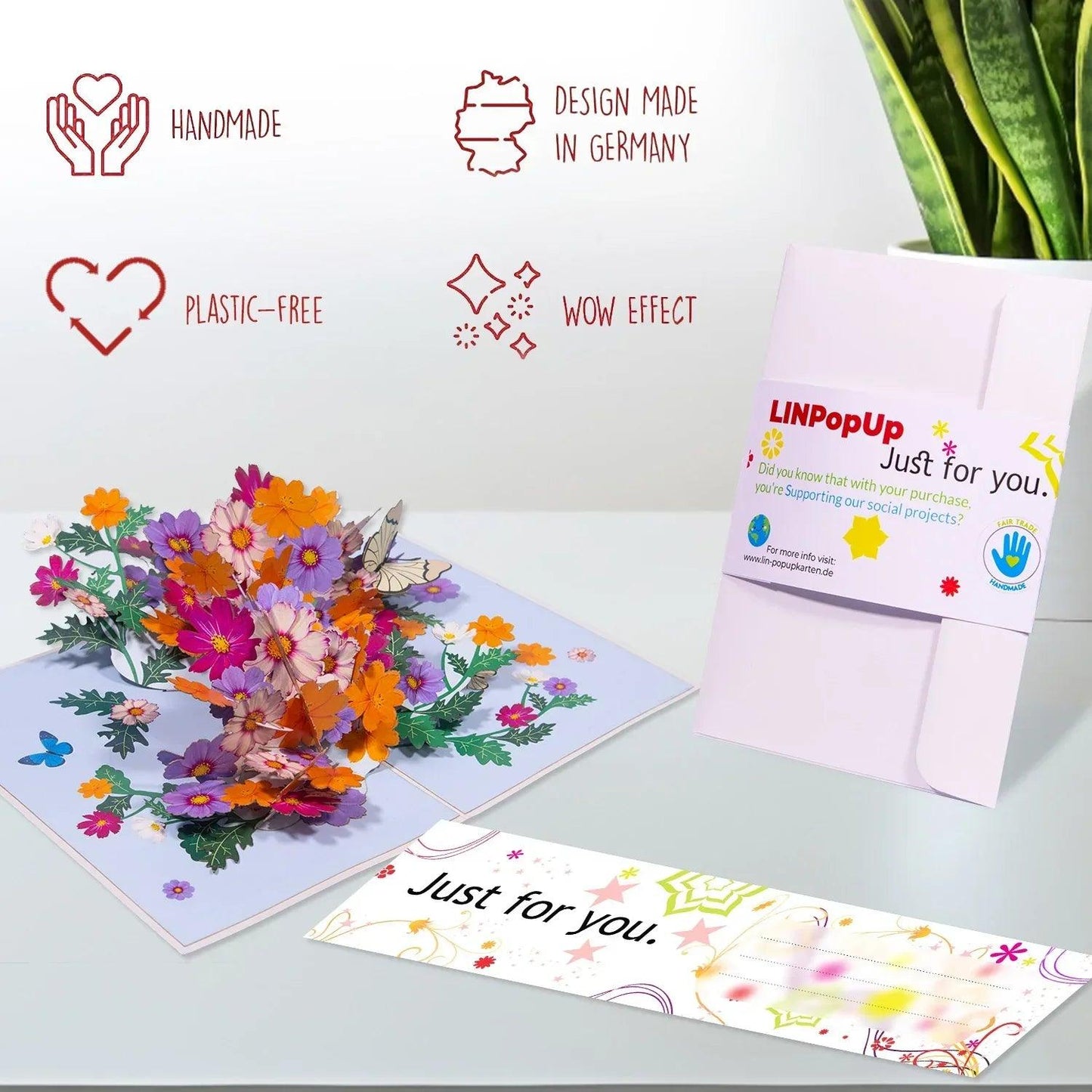 3D Pop-Up Karte Blumen, Blumenkarte, N190 - LINPopUp