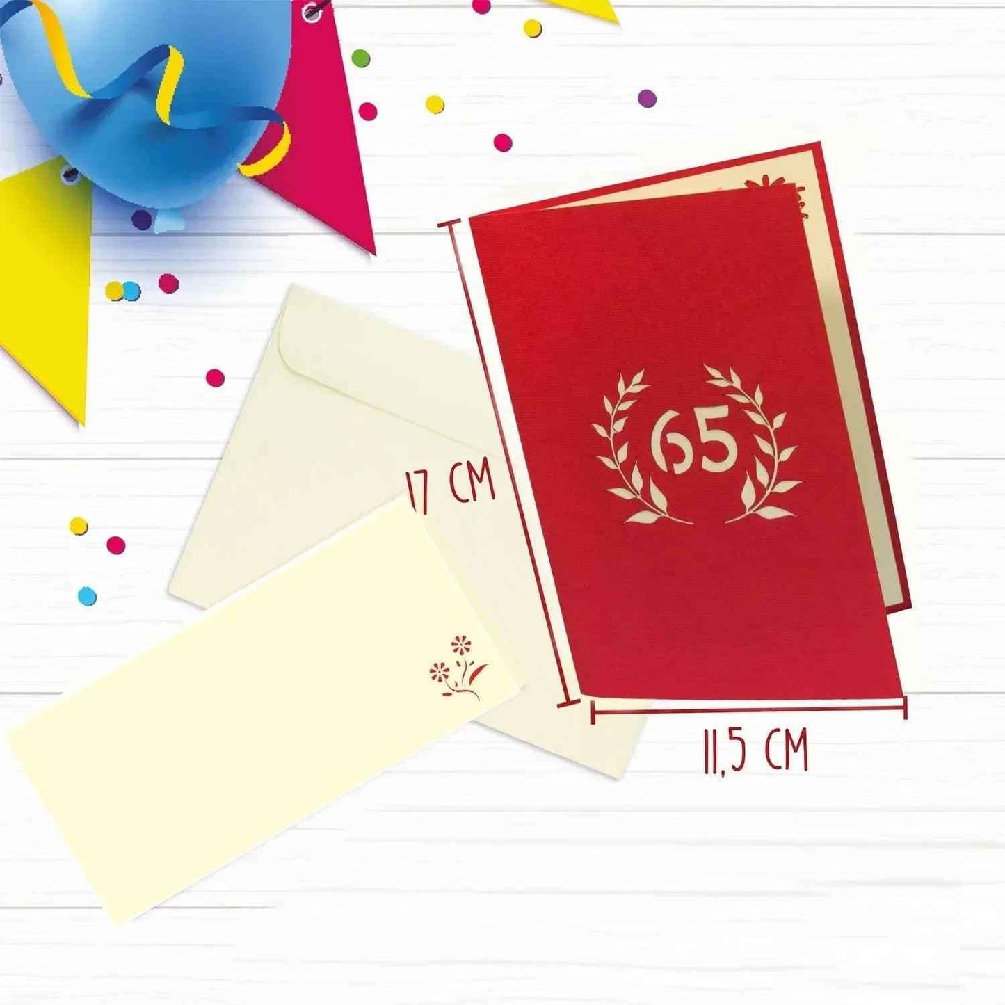 Pop-Up-Karte zum Geburtstag – Zahl 65, Geburtstagseinladung & Jubiläum, N324