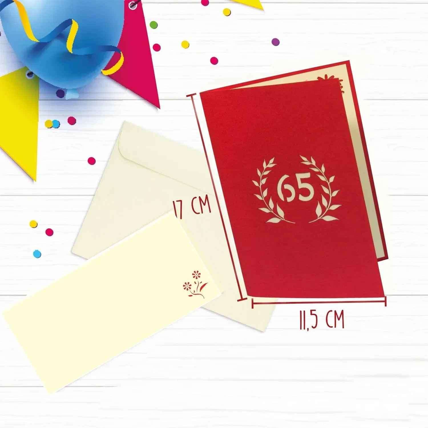 Pop-Up-Karte zum Geburtstag – Zahl 65, Geburtstagseinladung & Jubiläum, N324