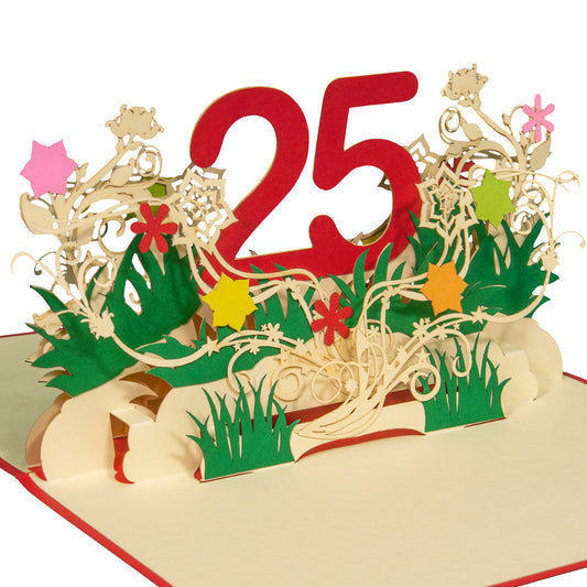 Pop-Up-Karte zum Geburtstag – Zahl 25, Geburtstagseinladung & Jubiläum, N300