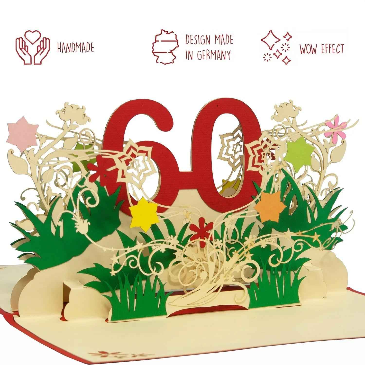 Pop-Up-Karte zum Geburtstag – Zahl 60, Geburtstagseinladung & Jubiläum, N63