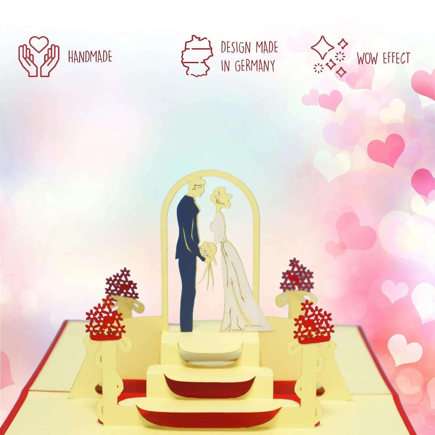 Hochzeitskarte Pop Up 3D - Glückwunschkarte zur Hochzeit, Brautpaar, Altar, N79 - LINPopUp