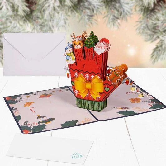 Pop Up Weihnachtskarte 3D - Weihnachtshandschuh mit festlichen Motiven, N465 - LINPopUp