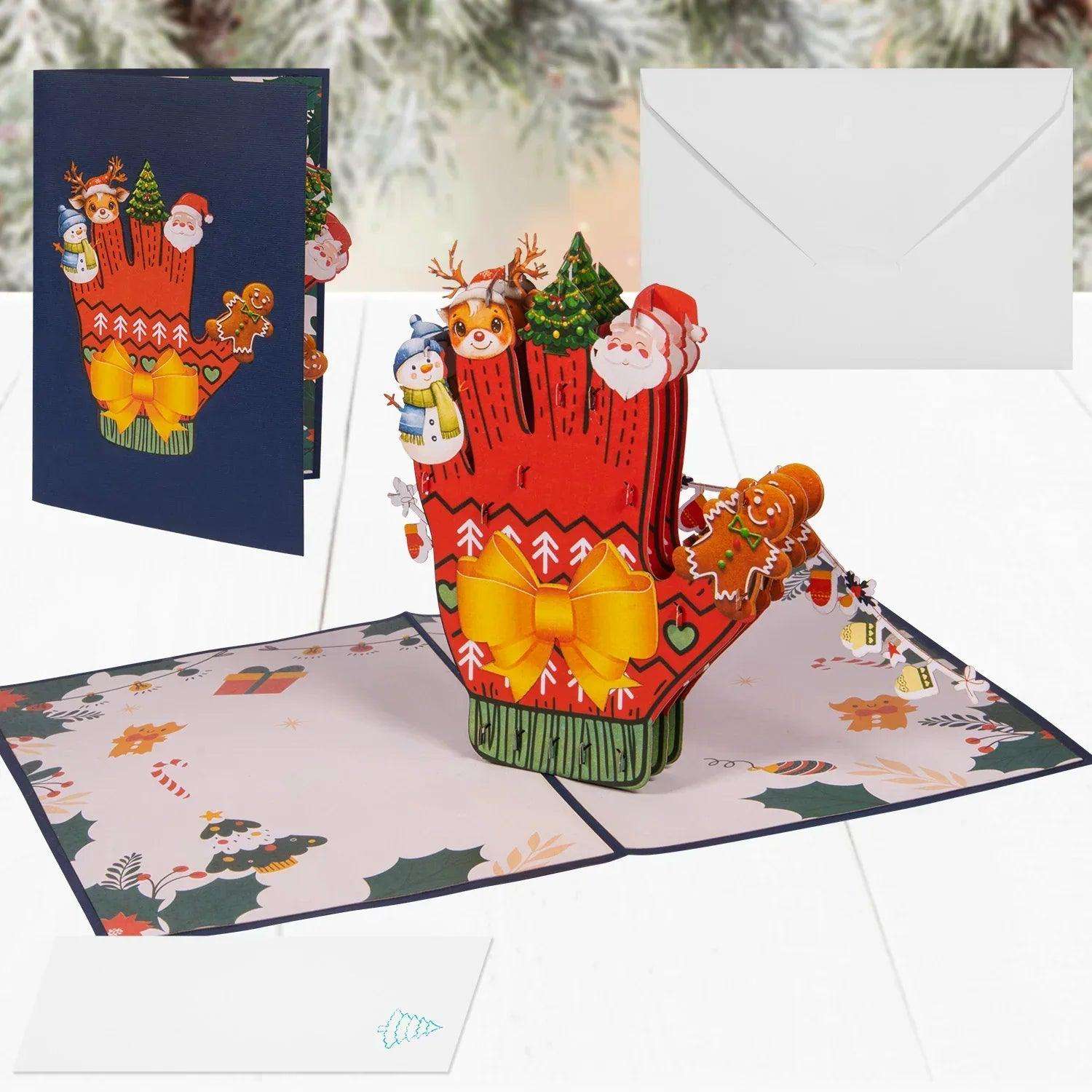 Pop Up Weihnachtskarte 3D - Weihnachtshandschuh mit festlichen Motiven, N465 - LINPopUp