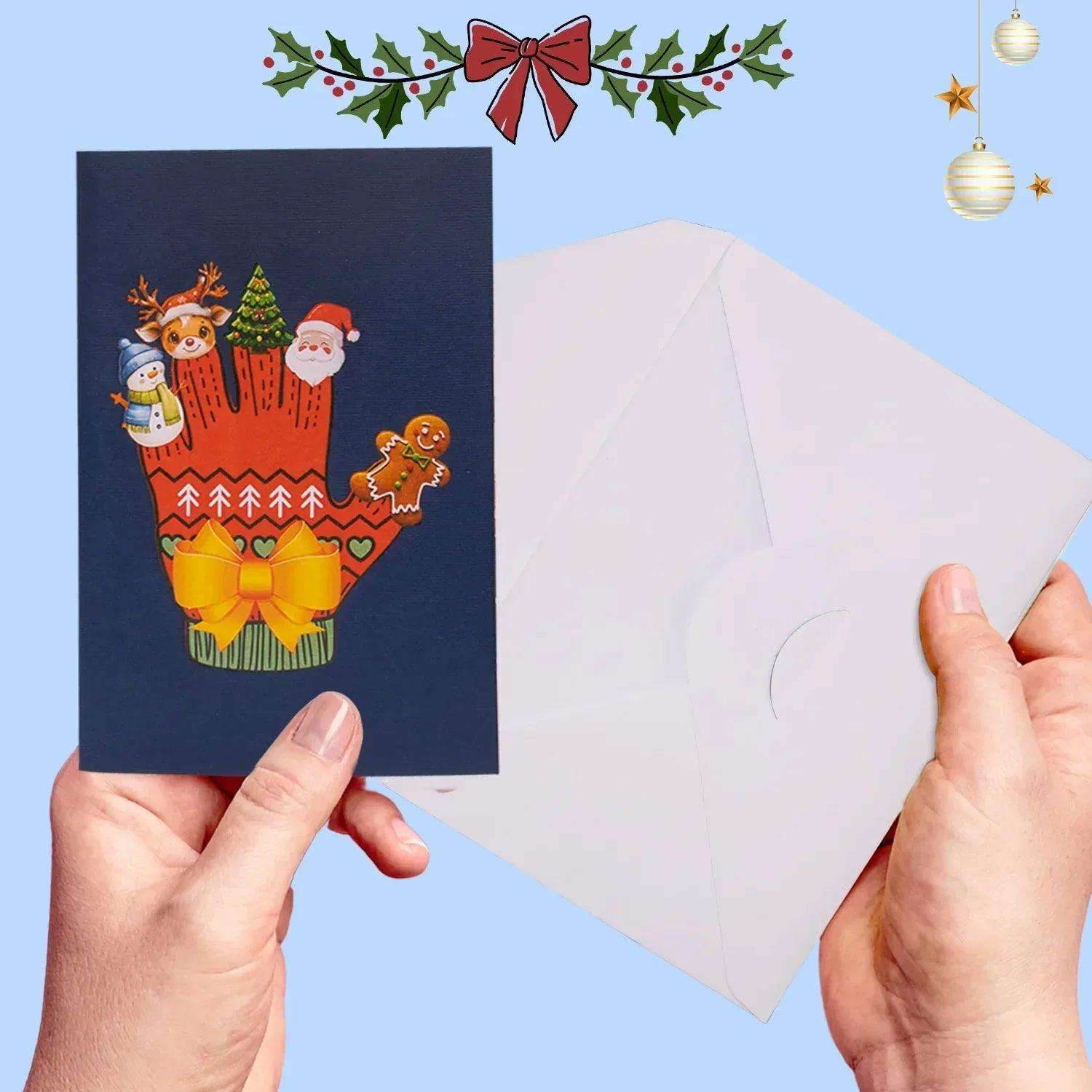 Pop Up Weihnachtskarte 3D - Weihnachtshandschuh mit festlichen Motiven, N465 - LINPopUp