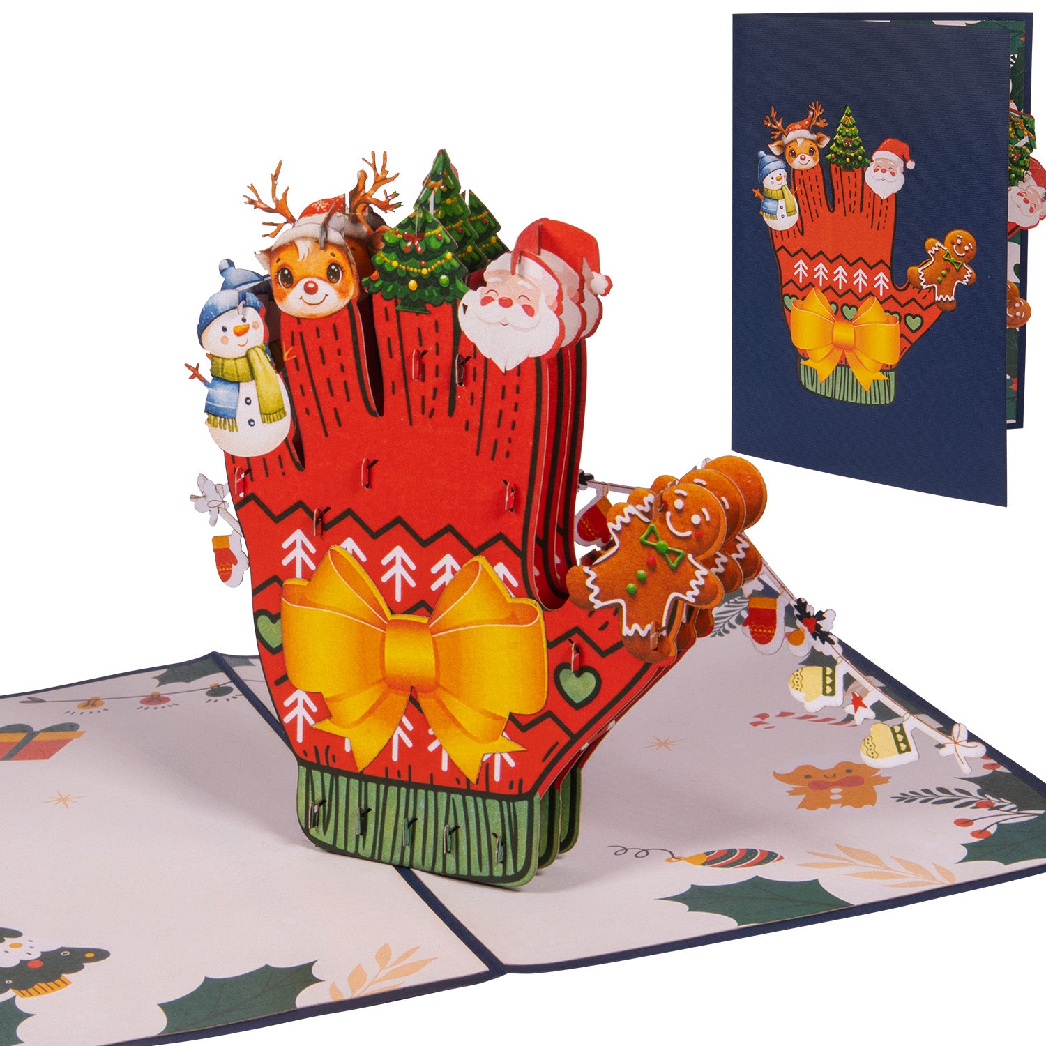 Pop Up Weihnachtskarte 3D - Weihnachtshandschuh mit festlichen Motiven, N465