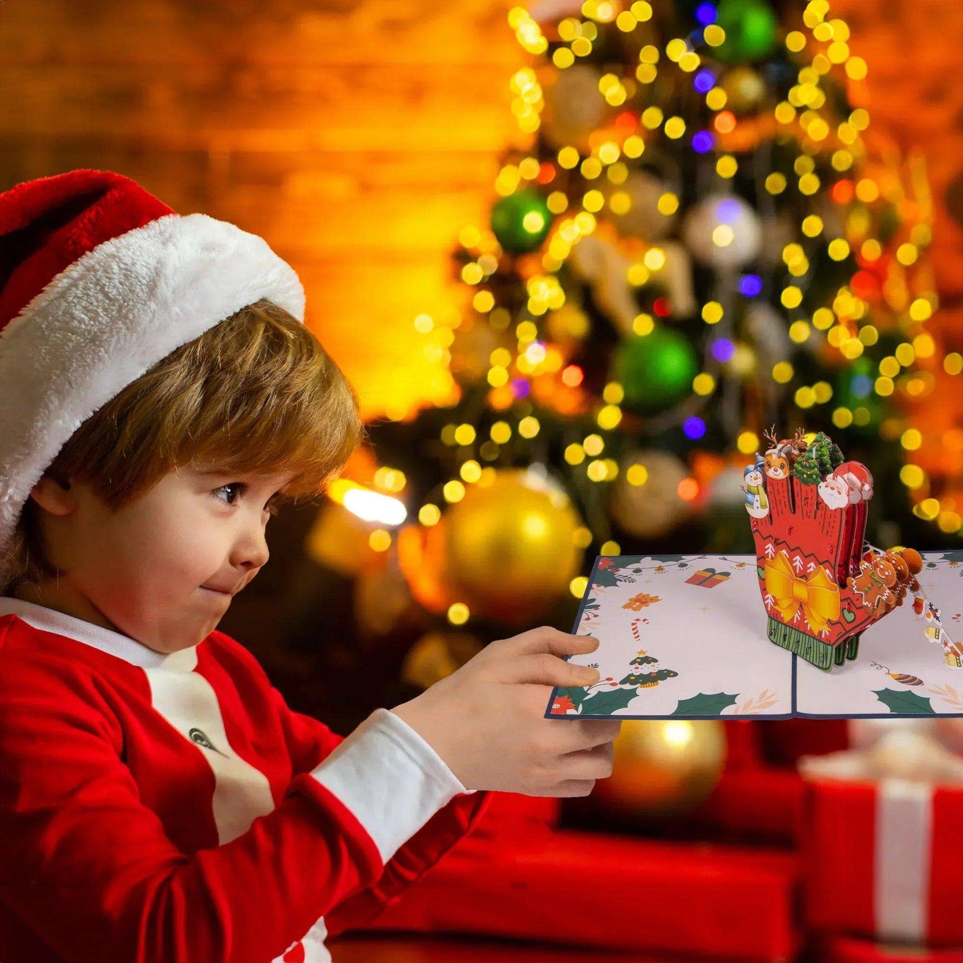 Pop Up Weihnachtskarte 3D - Weihnachtshandschuh mit festlichen Motiven, N465 - LINPopUp
