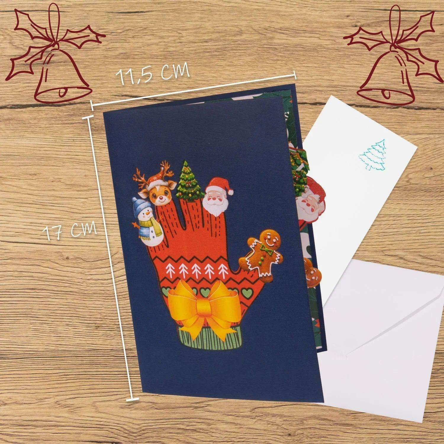 Pop Up Weihnachtskarte 3D - Weihnachtshandschuh mit festlichen Motiven, N465 - LINPopUp