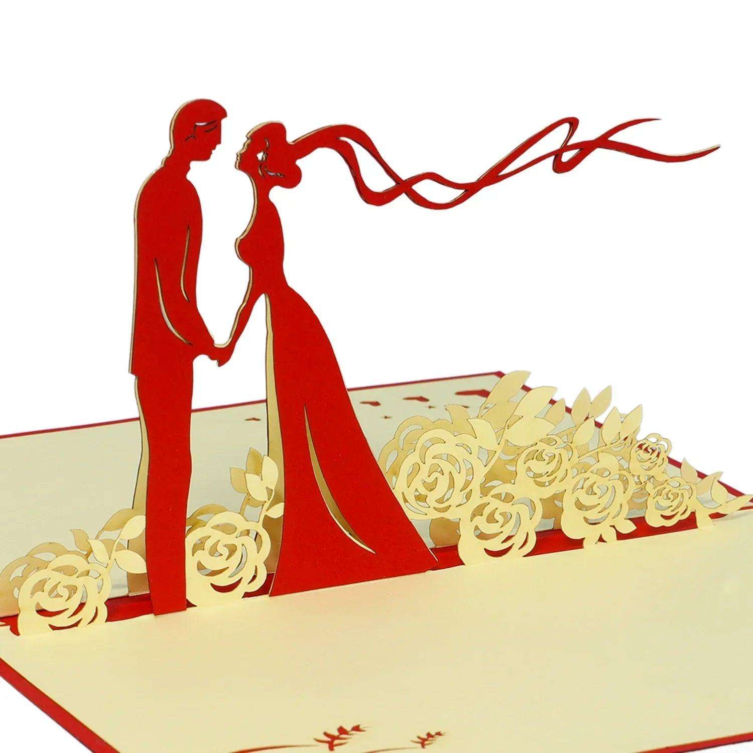 Hochzeitskarte Pop Up 3D - Glückwunschkarte zur Hochzeit, Brautpaar, Blumen, N74 LINPopUp N74