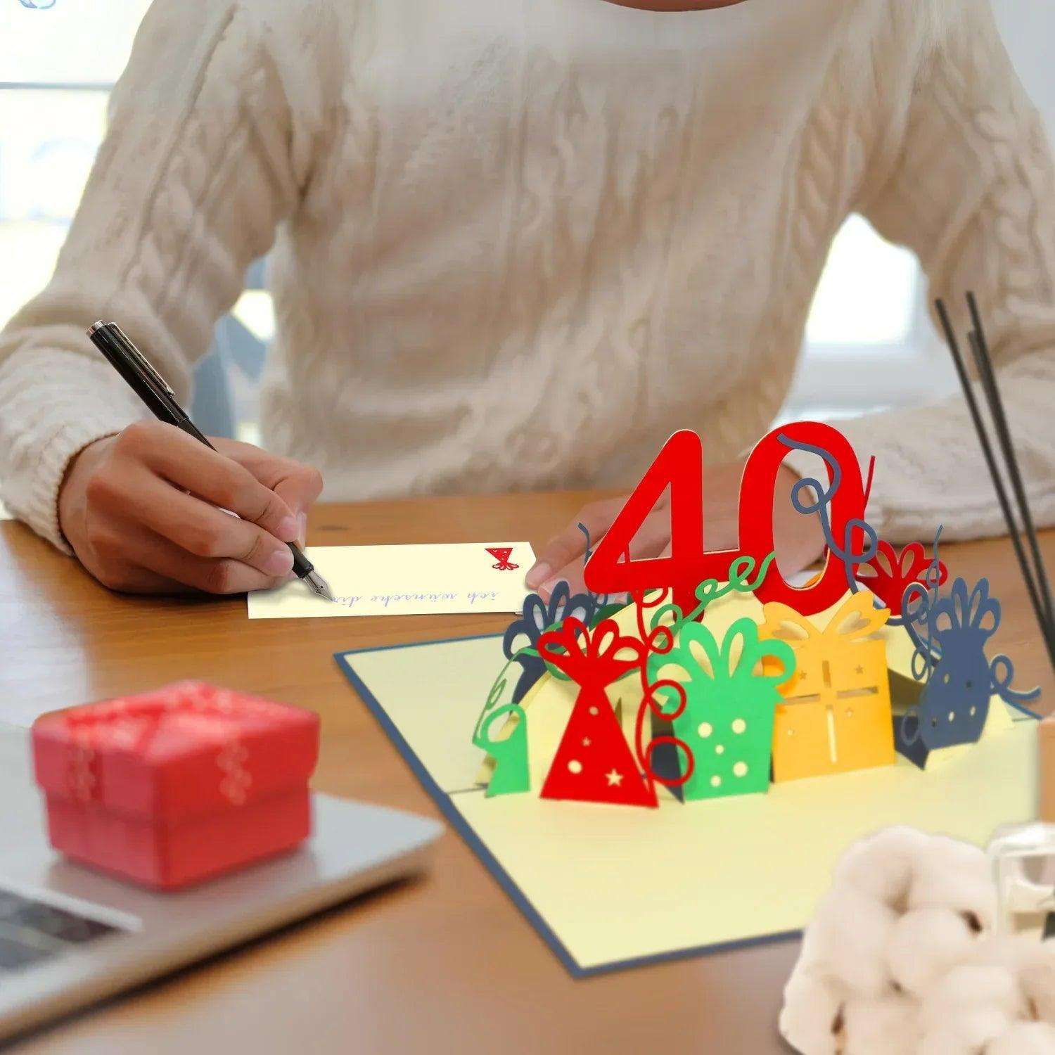 Pop-Up-Karte zum Geburtstag – Zahl 40, Geburtstagseinladung & Jubiläum, N19 LINPopUp N19