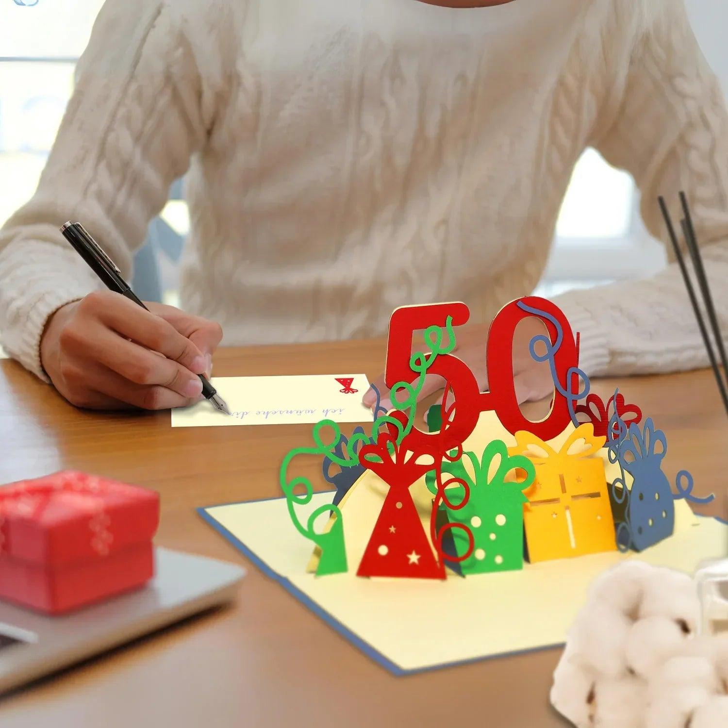 Pop-Up-Karte zum Geburtstag – Zahl 50, Geburtstagseinladung & Jubiläum, N21 - LINPopUp
