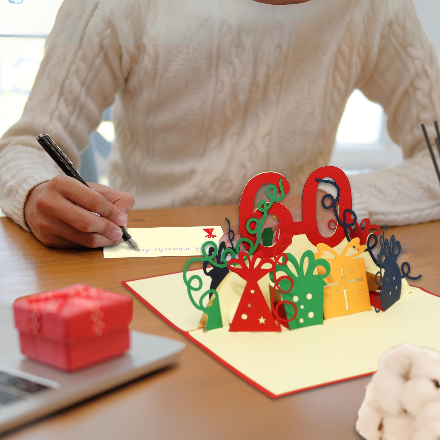 Pop-Up-Karte zum Geburtstag – Zahl 60, Geburtstagseinladung & Jubiläum, N22