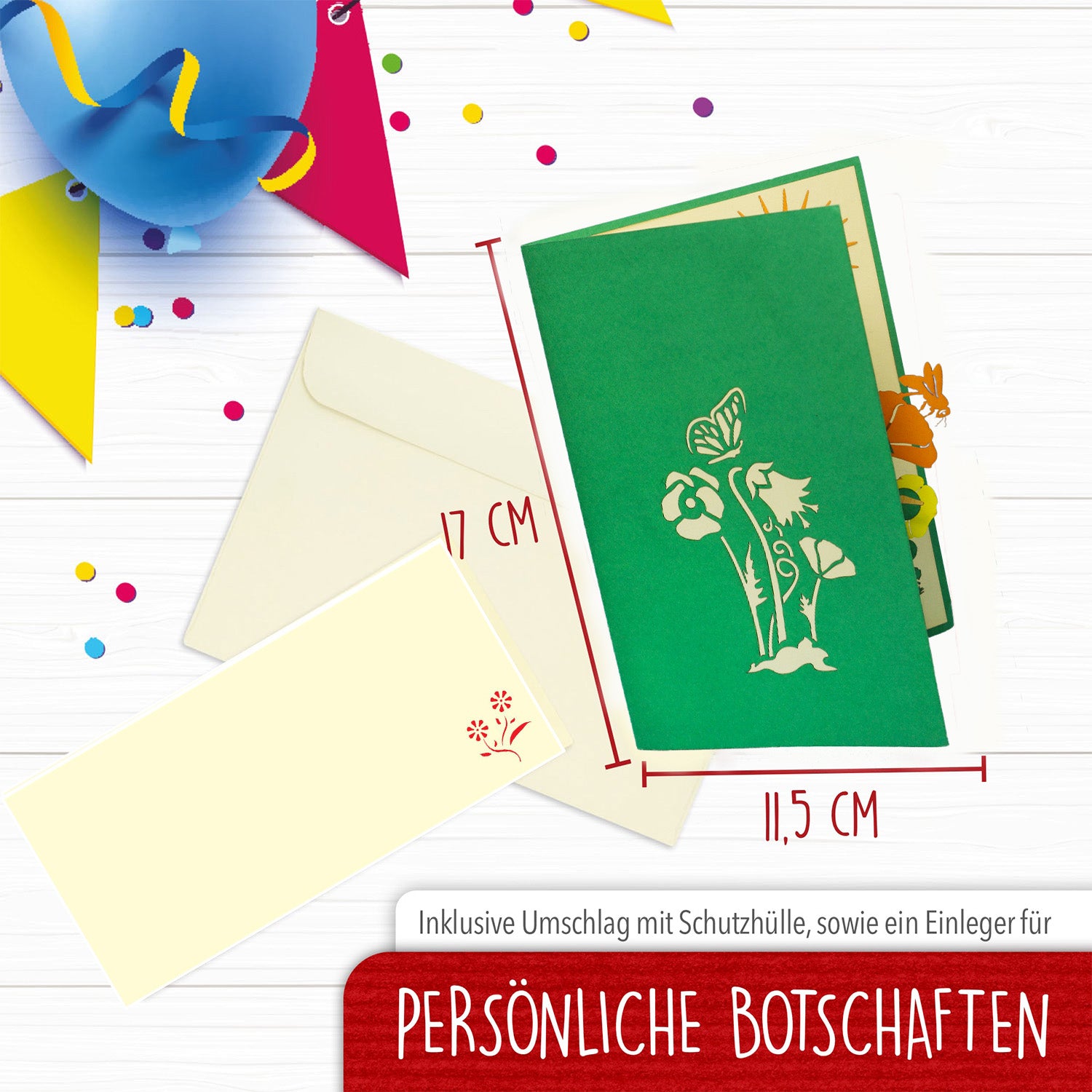 3D Pop-Up Karte Blumenkarte, Blumen, Schmetterling, Biene, N353