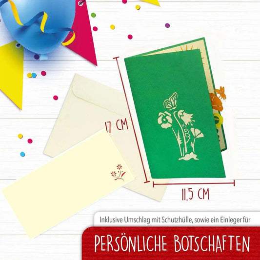 Pop Up Karte 3D Blumen Schmetterling Biene – Grußkarte Muttertag & Geburtstag - LINPopUp