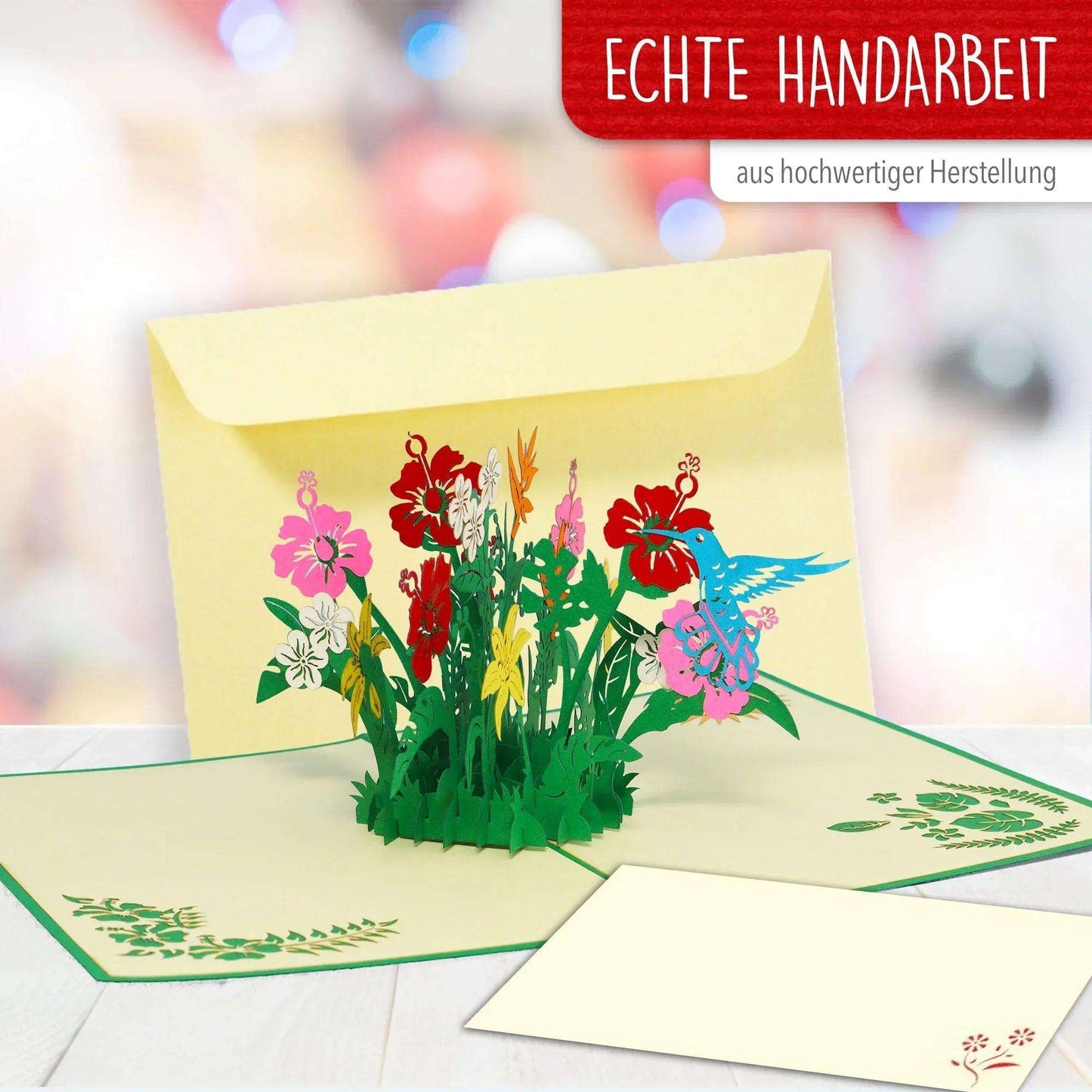 3D Pop-Up Blumenkarte mit Vogel, Hibiskus, Blumen, N375 - LINPopUp