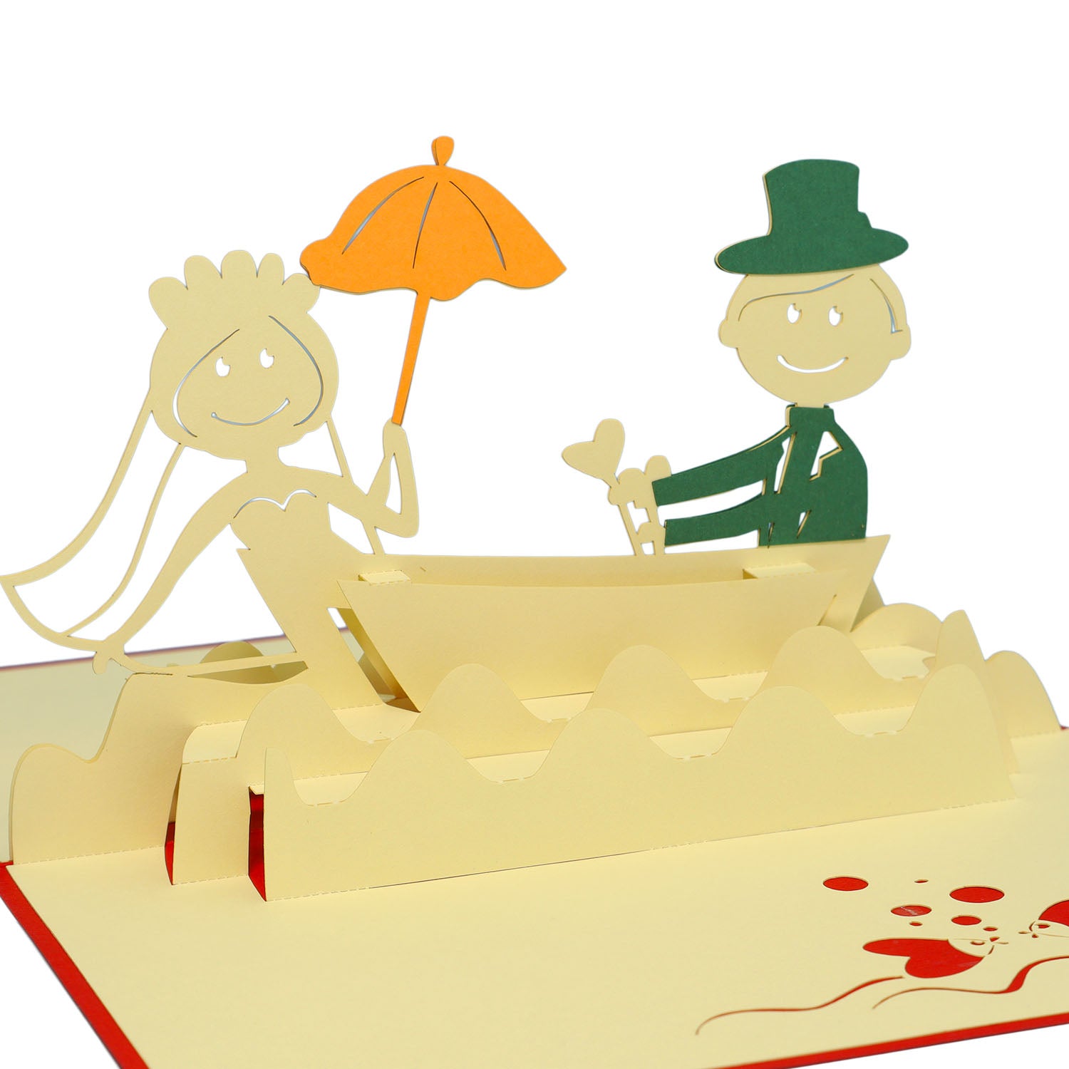 Hochzeitskarte Pop Up 3D - Glückwunschkarte zur Hochzeit,Brautpaar im Boot, N71