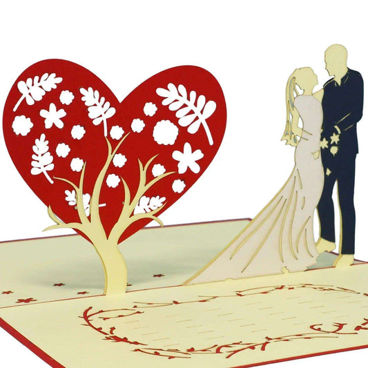 Hochzeitskarte Pop Up 3D - Glückwunschkarte zur Hochzeit, Brautpaar Herzbaum, N312 LINPopUp N312
