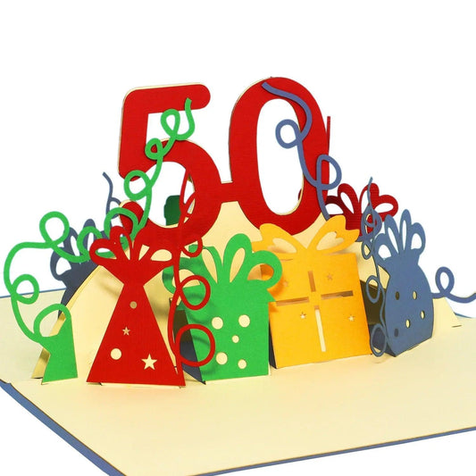 Pop-Up-Karte zum Geburtstag – Zahl 50, Geburtstagseinladung & Jubiläum, N21 - LINPopUp