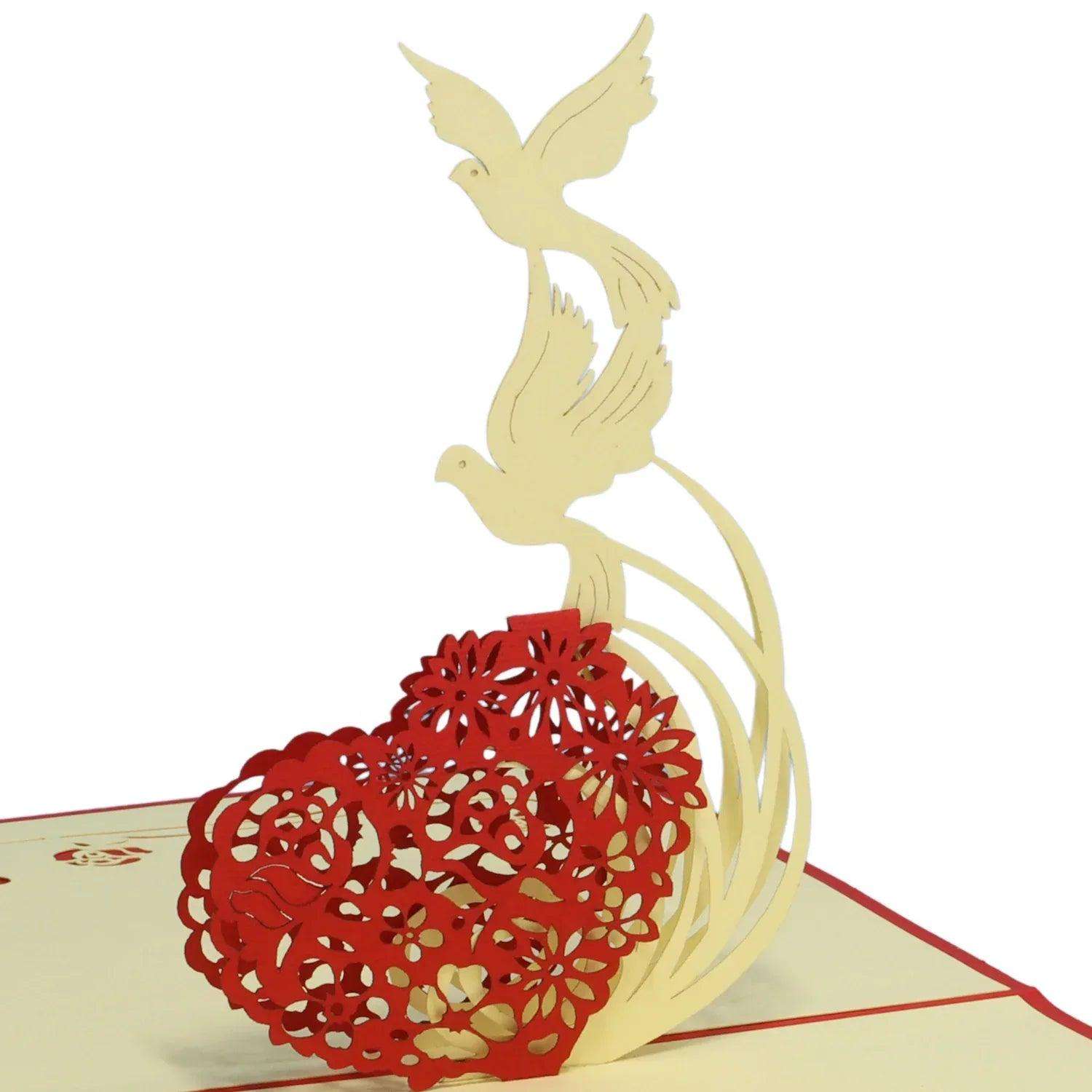 Hochzeitskarte Pop Up 3D - Glückwunschkarte zur Hochzeit, Turteltauben, N77 - LINPopUp