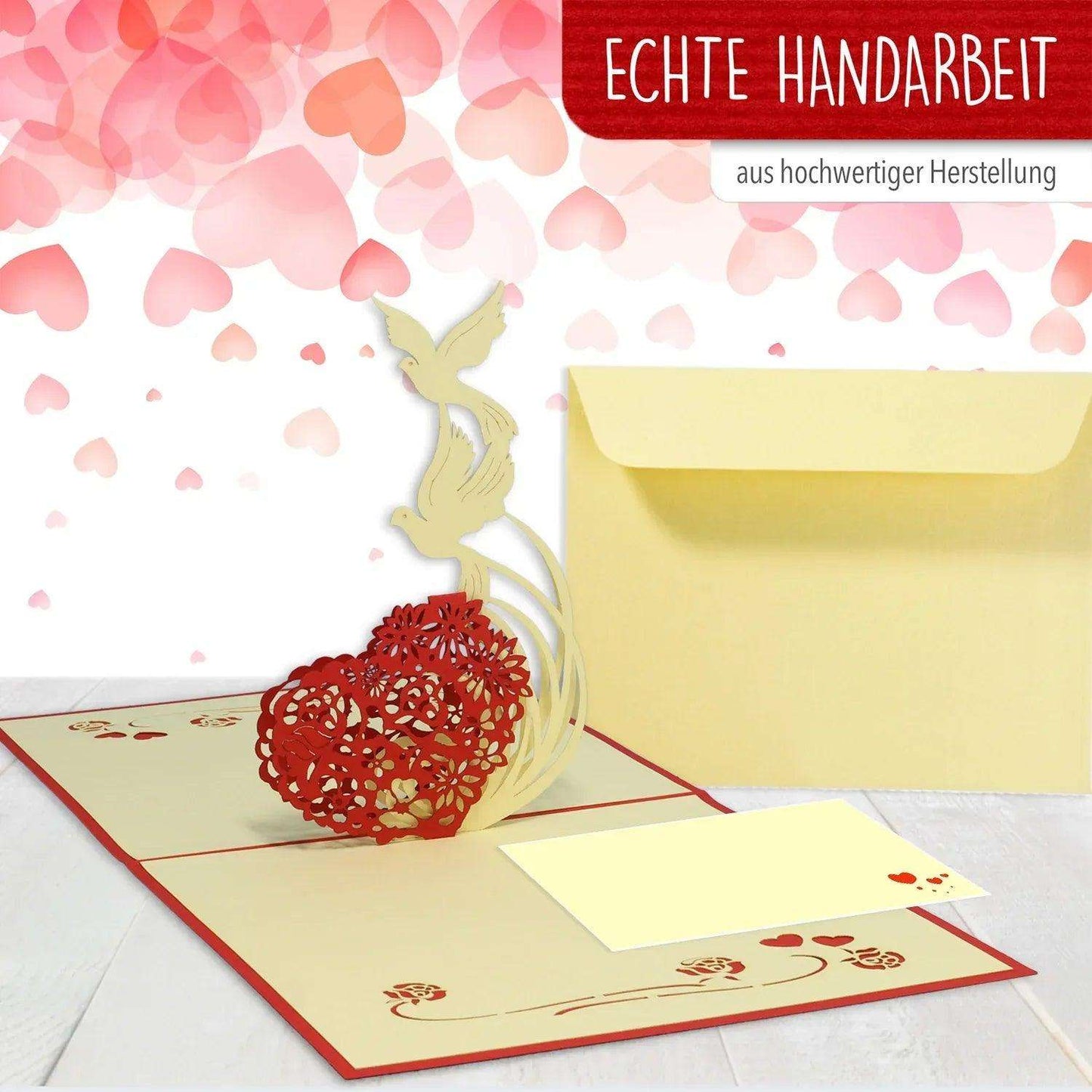 Hochzeitskarte Pop Up 3D - Glückwunschkarte zur Hochzeit, Turteltauben, N77 - LINPopUp