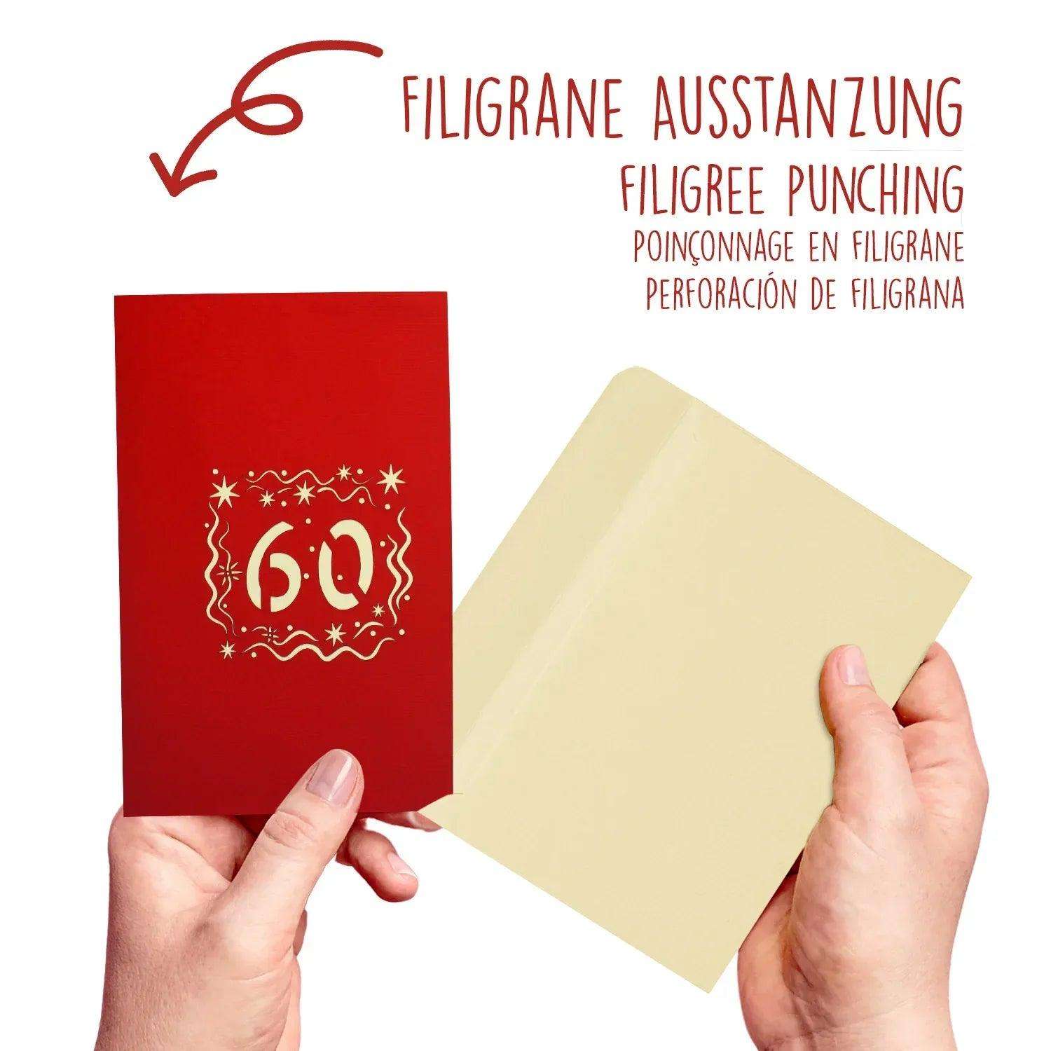 Pop-Up-Karte zum Geburtstag – Zahl 60, Geburtstagseinladung & Jubiläum, N22 - LINPopUp