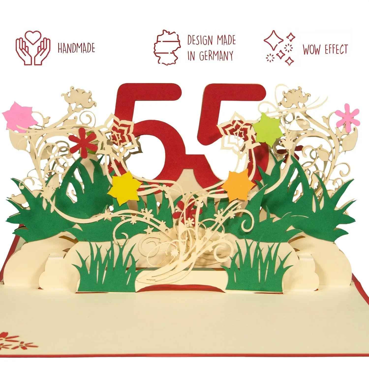Pop-Up-Karte zum Geburtstag – Zahl 55, Geburtstagseinladung & Jubiläum, N325