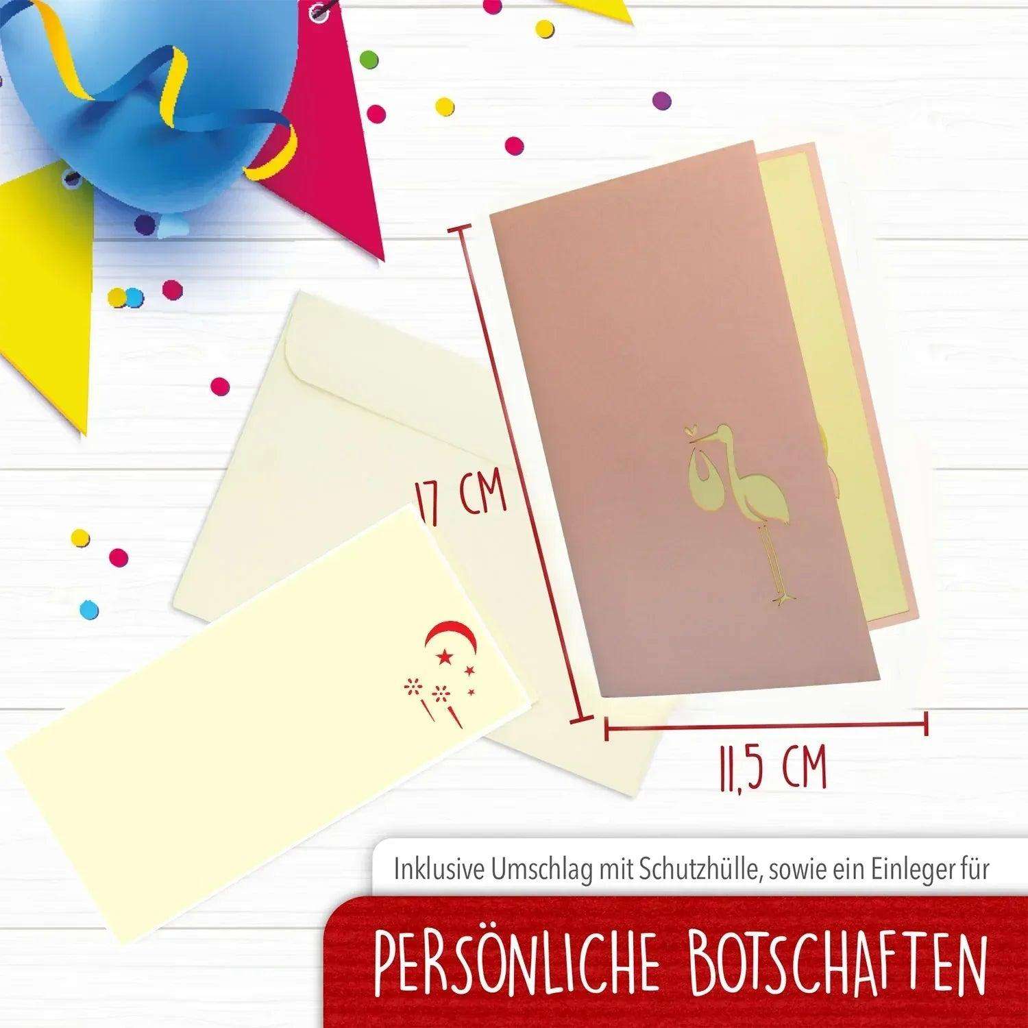 3D Pop-Up Karte Geburt - Geburtskarte & Taufe Mädchen, N98 - LINPopUp