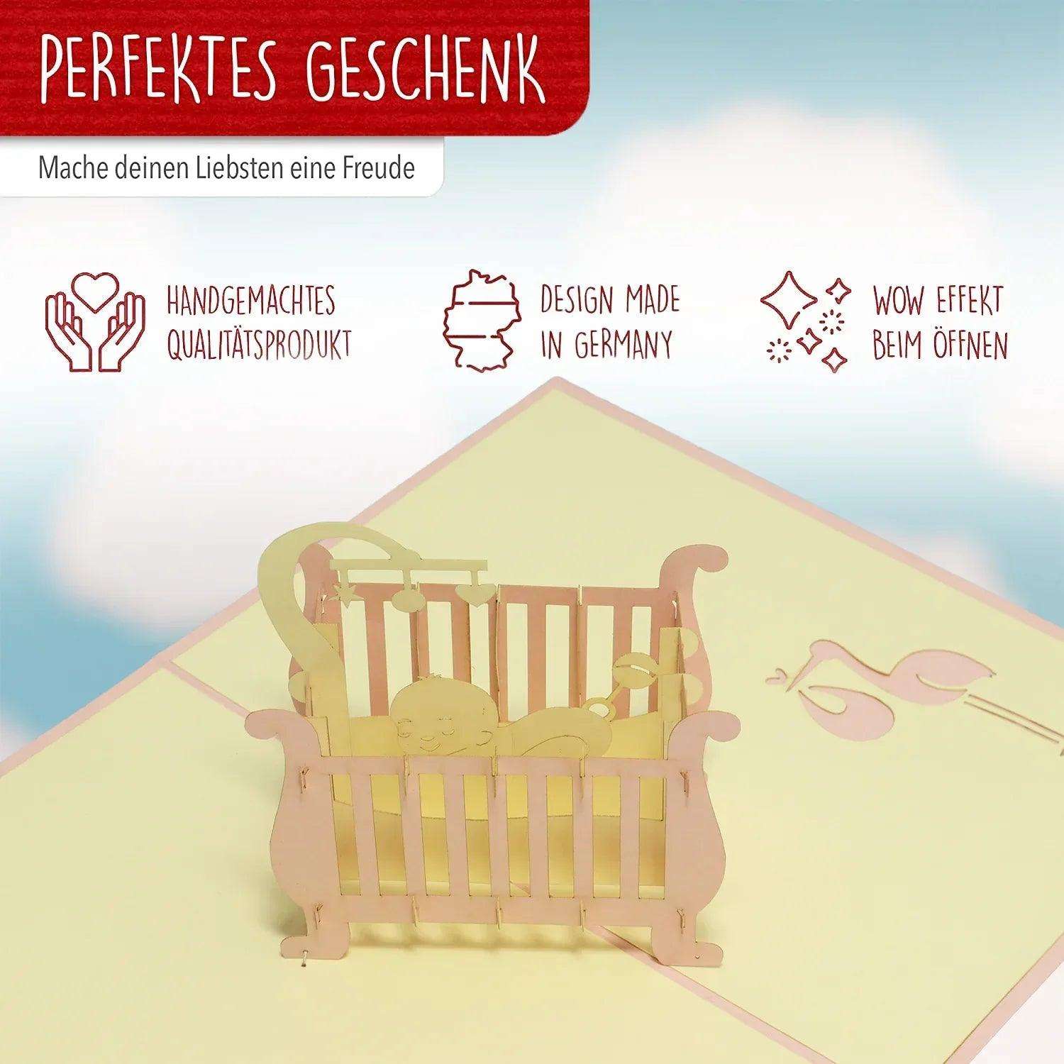3D Pop-Up Karte Geburt - Geburtskarte & Taufe Mädchen, N98 - LINPopUp