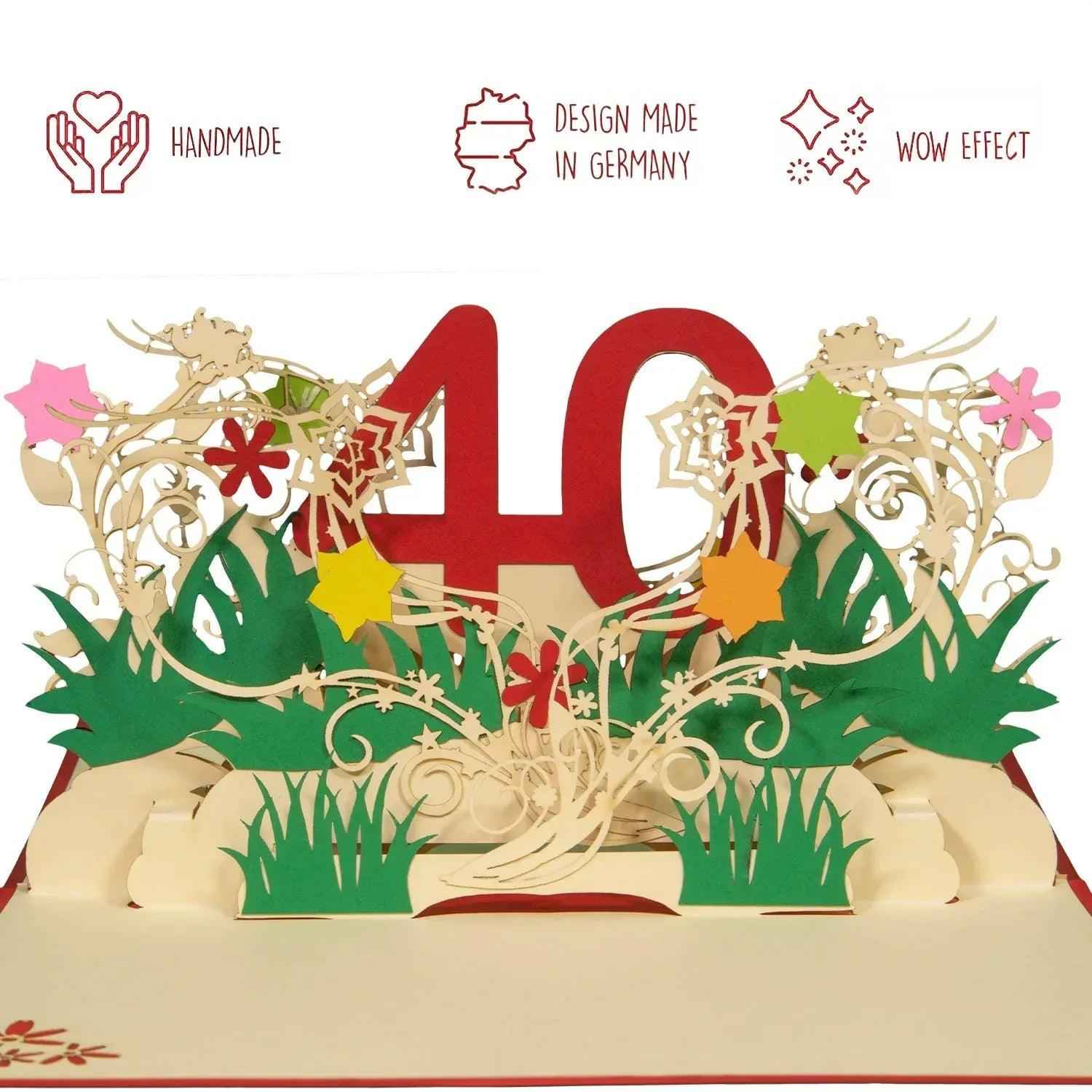 Pop-Up-Karte zum Geburtstag – Zahl 40, Geburtstagseinladung & Jubiläum, N303