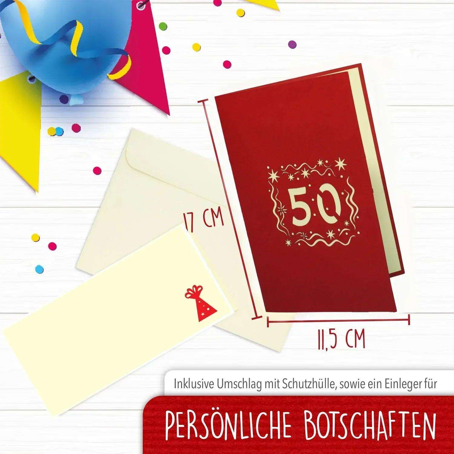 Pop-Up-Karte zum Geburtstag – Zahl 50, Geburtstagseinladung & Jubiläum, N20 - LINPopUp