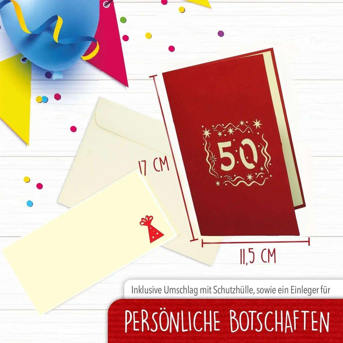 Pop-Up-Karte zum Geburtstag – Zahl 50, Geburtstagseinladung & Jubiläum, N20 - LINPopUp