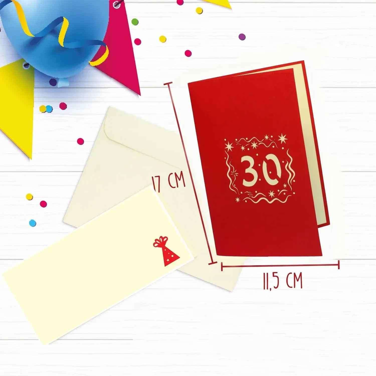 Pop-Up-Karte zum Geburtstag – Zahl 30, Geburtstagseinladung & Jubiläum, N241