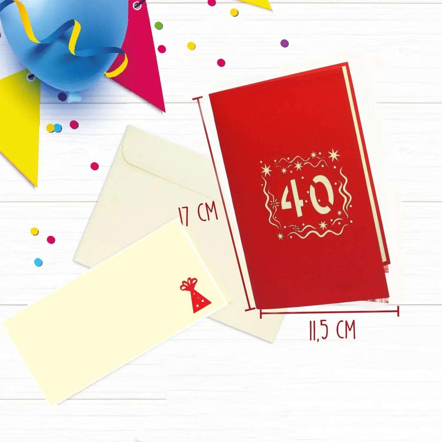 Pop-Up-Karte zum Geburtstag – Zahl 40, Geburtstagseinladung & Jubiläum, N18 - LINPopUp