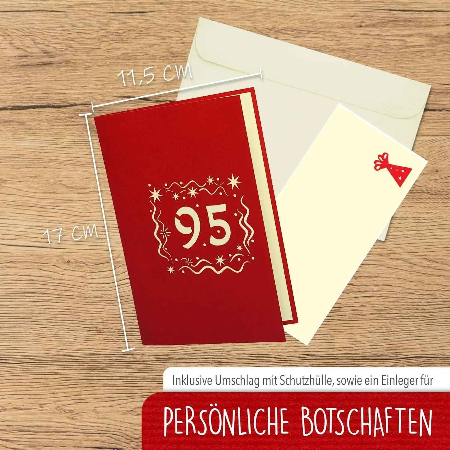 Pop-Up-Karte zum Geburtstag – Zahl 95, Geburtstagseinladung & Jubiläum, N374