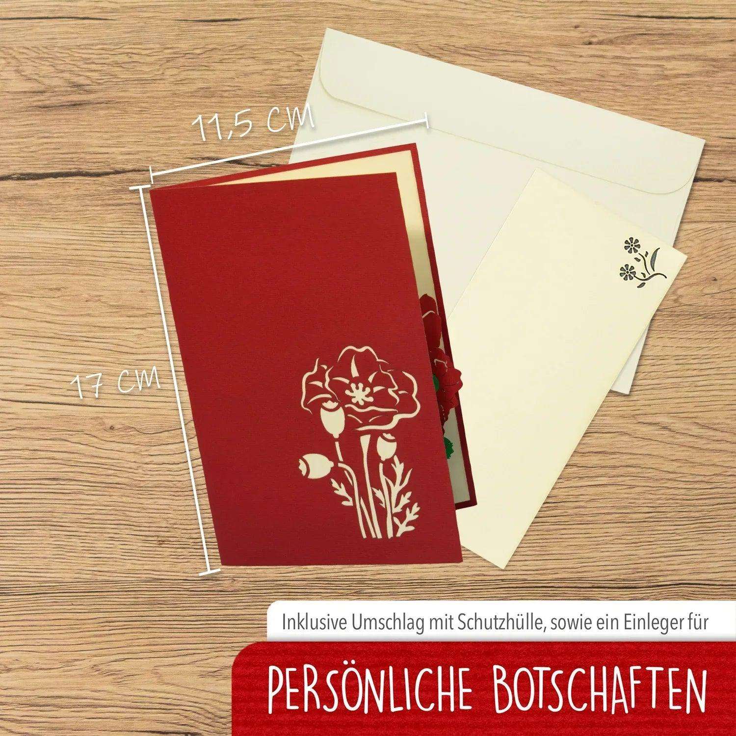 Pop Up Karte 3D Mohn Blume Rot – Grußkarte Muttertag & Geburtstag - LINPopUp