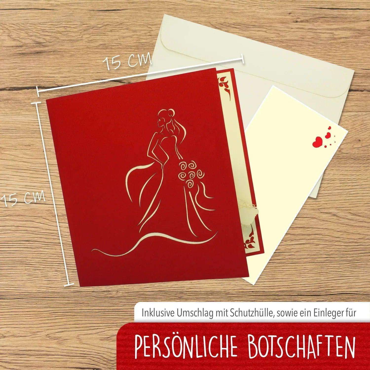Hochzeitskarte Pop Up 3D - Glückwunschkarte zur Hochzeit, Brautkleid, N225 - LINPopUp