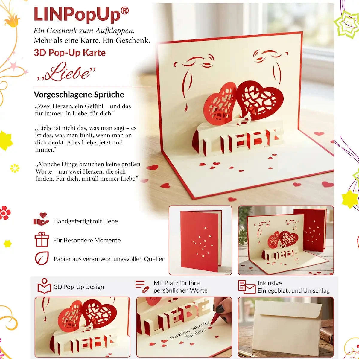 Pop Up Karte 3D Liebe Zwei Herzen – Valentinstag & Hochzeit Geschenk | LINPopUp LINPopUp 17301-N55