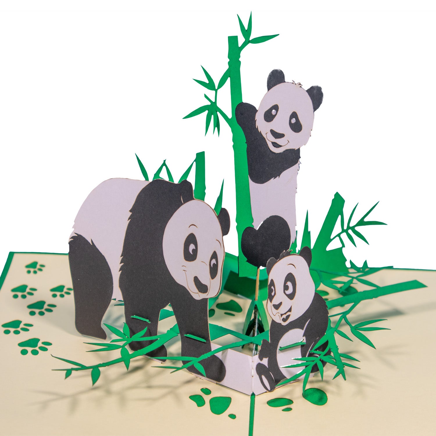 Pop-Up 3D Geburtstagskarte für Kinder - Kindergeburtstag Karte- Drehender Pandabär, Panda Famillie, N198