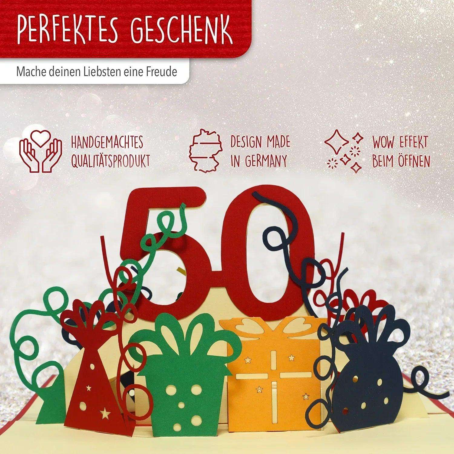 Pop-Up-Karte zum Geburtstag – Zahl 50, Geburtstagseinladung & Jubiläum, N20 - LINPopUp