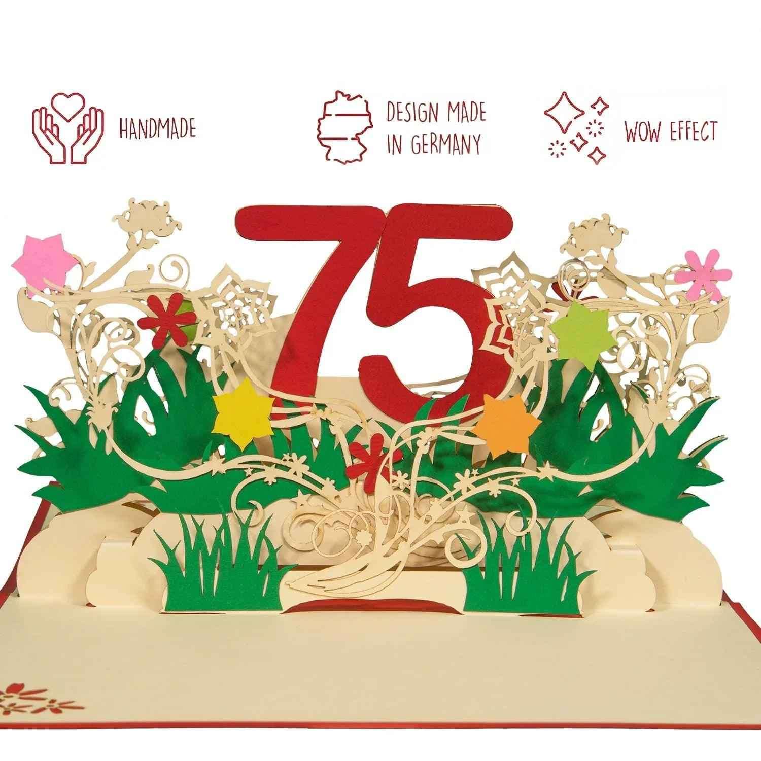 Pop-Up-Karte zum Geburtstag – Zahl 75, Geburtstagseinladung & Jubiläum, N323 LINPopUp N323