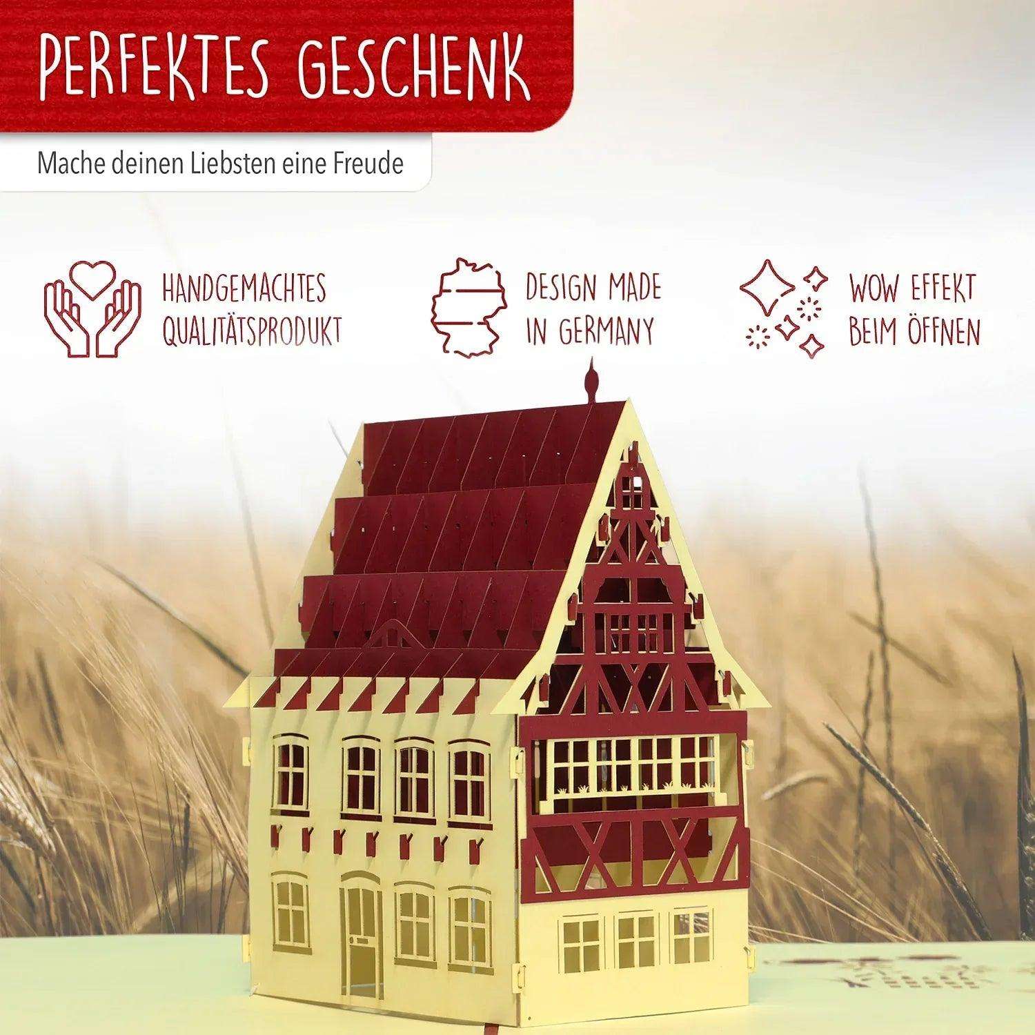 Pop-Up Karte Fachwerkhaus - 3D Glückwunschkarte Geburtstag Gutschein, N194 LINPopUp N194