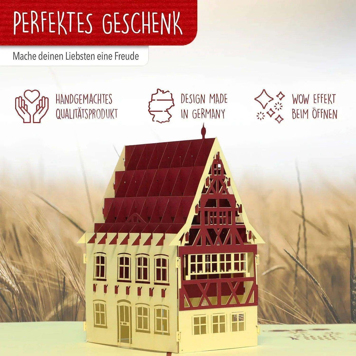 Pop-Up Karte Fachwerkhaus - 3D Glückwunschkarte Geburtstag Gutschein, N194 - LINPopUp