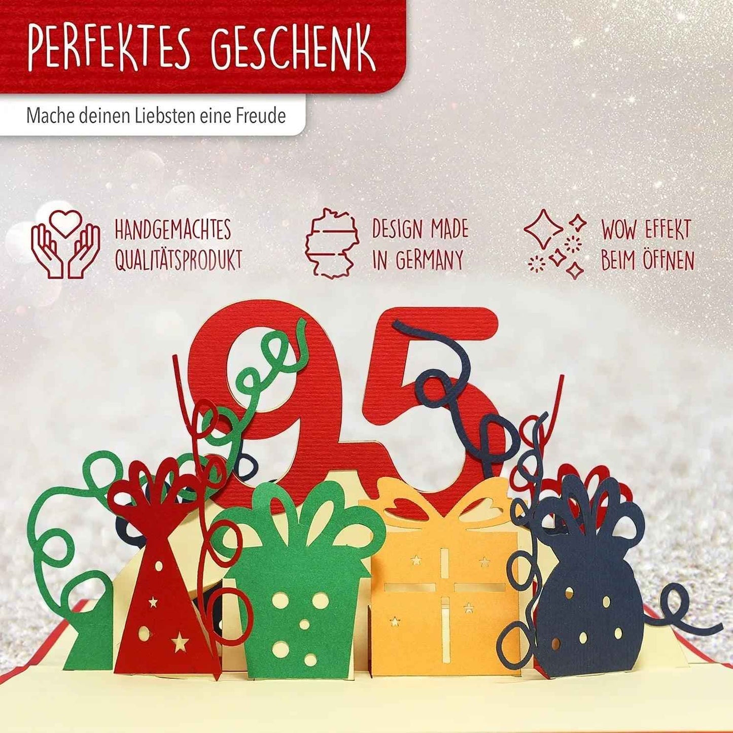 Pop-Up-Karte zum Geburtstag – Zahl 95, Geburtstagseinladung & Jubiläum, N374