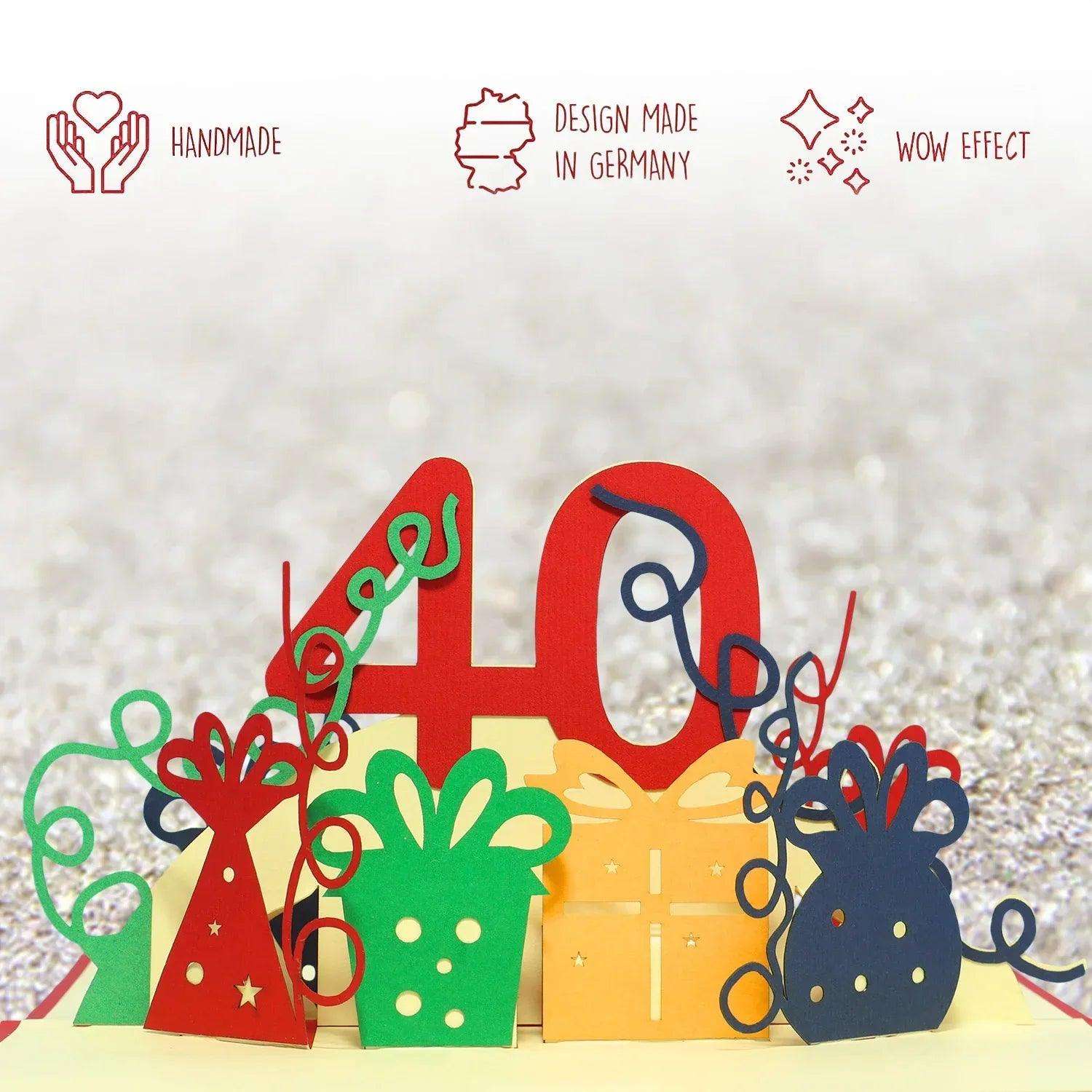 Pop-Up-Karte zum Geburtstag – Zahl 40, Geburtstagseinladung & Jubiläum, N18 - LINPopUp