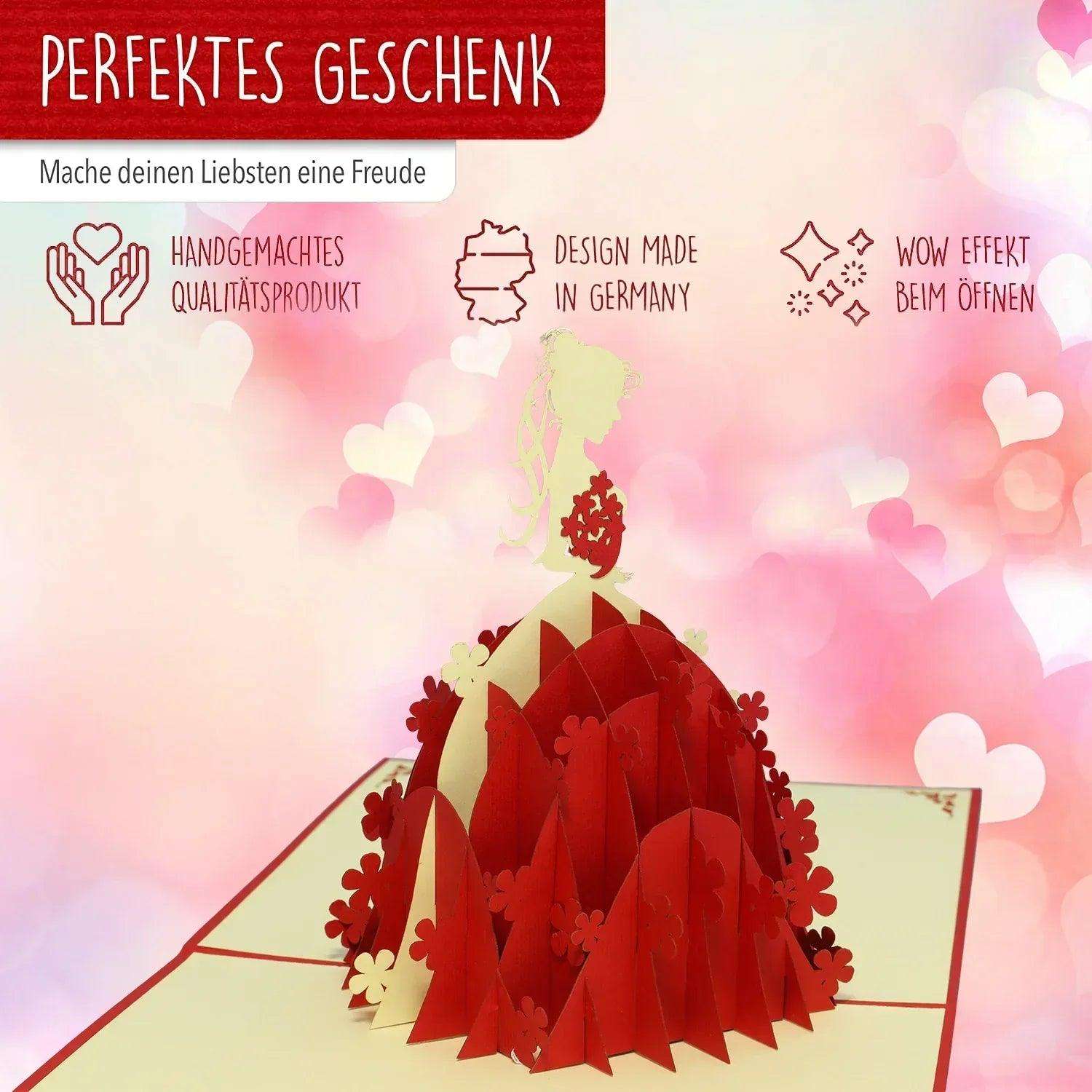 Hochzeitskarte Pop Up 3D - Glückwunschkarte zur Hochzeit, Brautkleid, N225 - LINPopUp