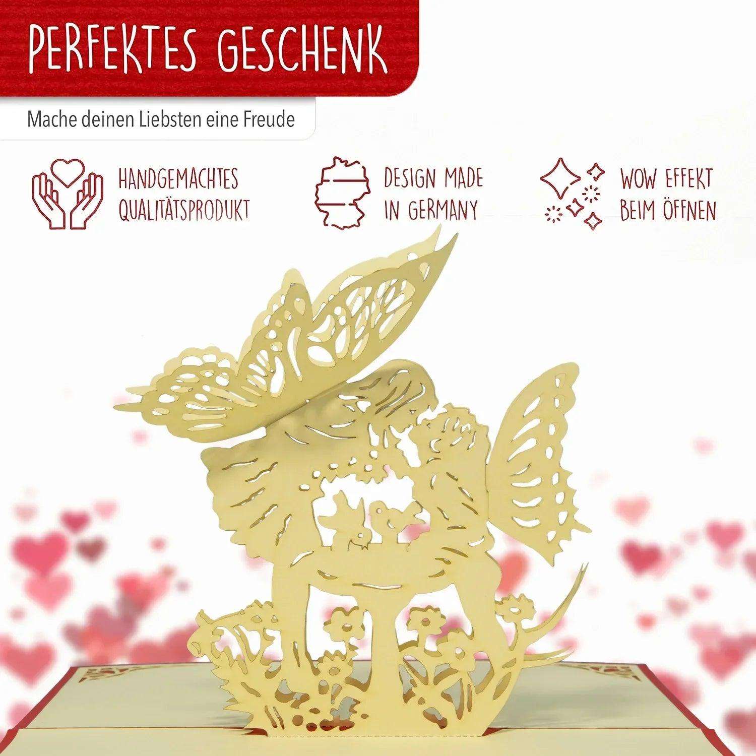 Hochzeitskarte Pop Up 3D - Glückwunschkarte zur Hochzeit, Küssende Elfen, rot, N68 LINPopUp N68