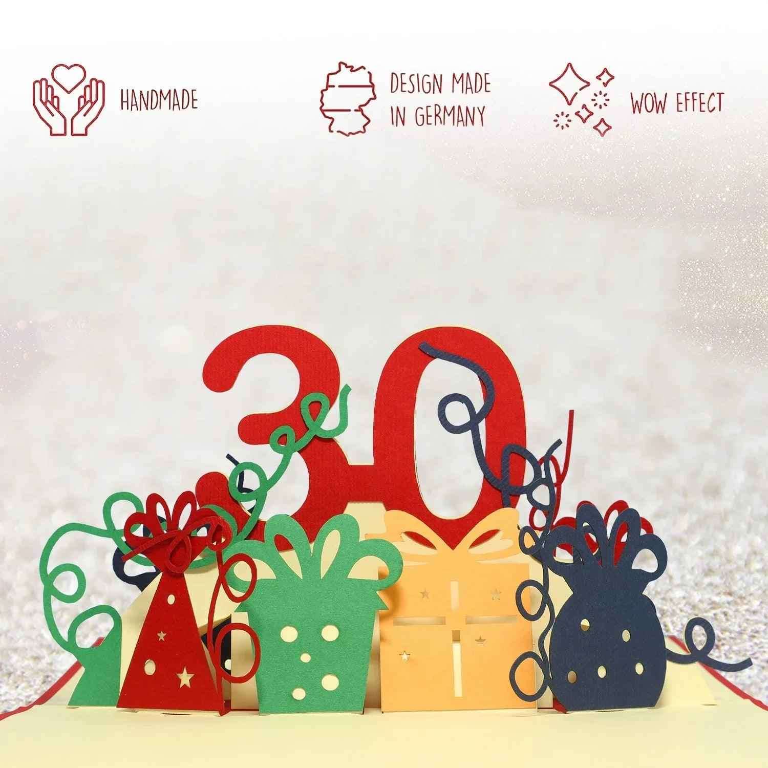 Pop-Up-Karte zum Geburtstag – Zahl 30, Geburtstagseinladung & Jubiläum, N241