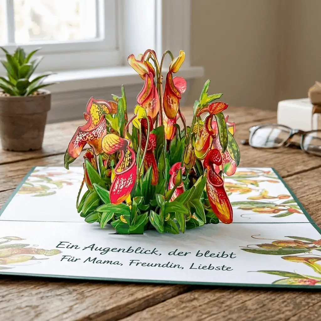 Pop Up Blumenkarte mit 3D Kannenpflanzen | LINpopUp