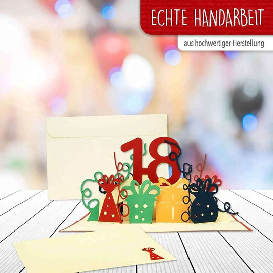 Pop-Up-Karte zum Geburtstag - Zahl 18, Geburtstagseinladung & Jubiläum, N371